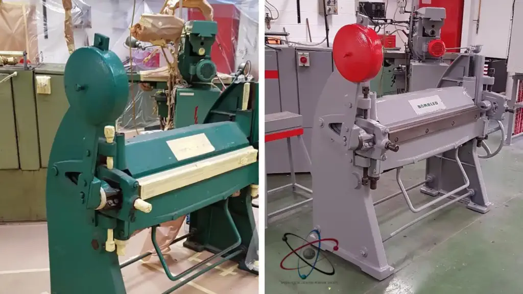 avant/après la remise en peinture électrostatique d'une machine-outils