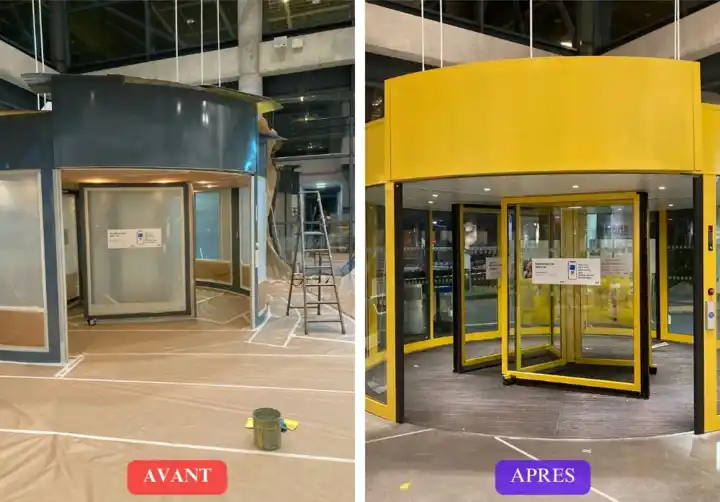 Avant/après remise peinture électrostatique portes rondes de magasins