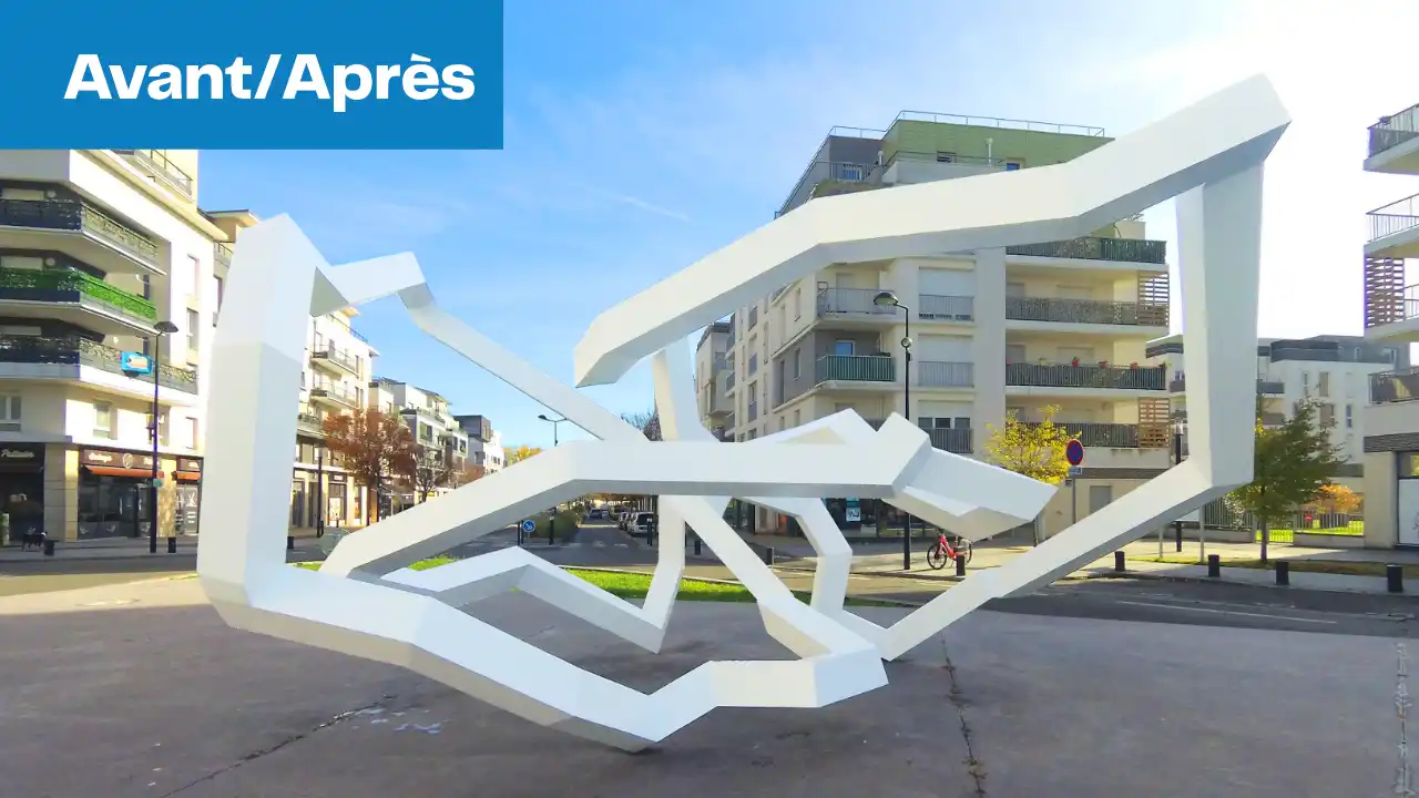 Remise en peinture électrostatique d'une sculpture urbaine à Trappes
