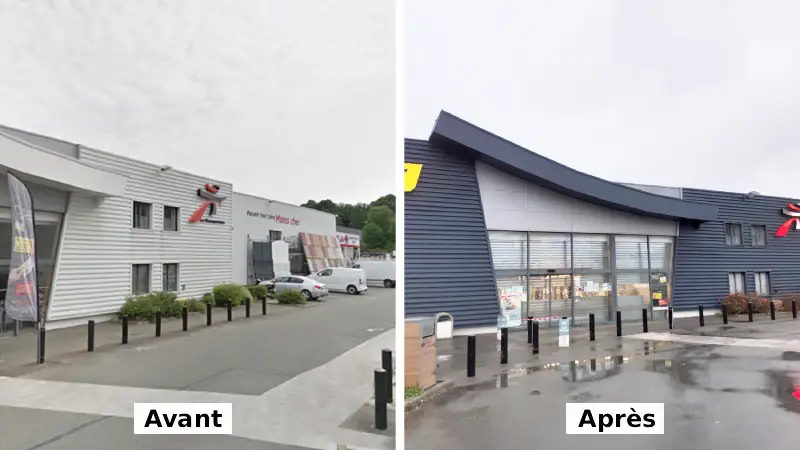Peinture-electrostatique-bardage-magasin-avant-apres Avant/Après peinture électrostatique sur bardage de magasin