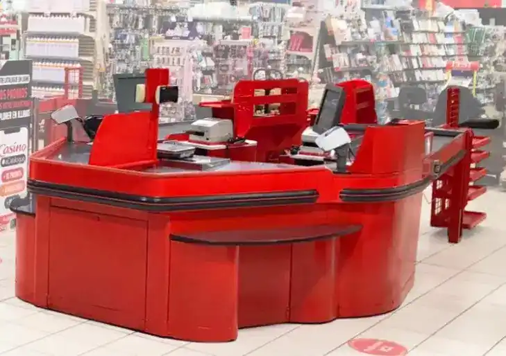 Caisse de magasin après une remise en peinture électrostatique rouge