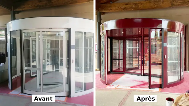 peinture-electrostatique-sas-tourniquet-entree Avant/Après peinture électrostatique tourniquet de magasin