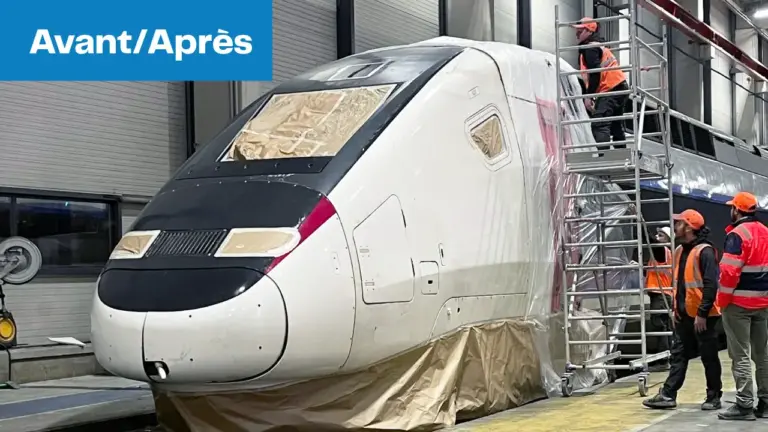 Peinture électrostatique sur train ferroviaire SNCF