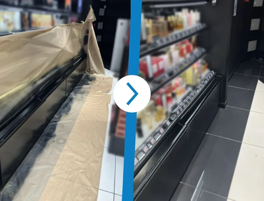 Peinture électrostatique sur mobilier de magasin