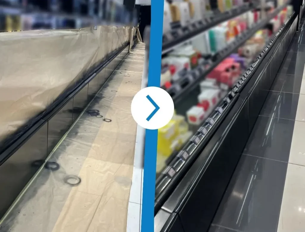 Rénovation de mobilier de magasin en noir